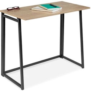 Folding Drop Leaf Office Desk w/ Wood Table Top, Back Shelf - 31.5in