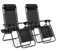 Set of 2 Adjustable Zero Gravity Patio Chair Recliners w/ Cup Holders, Black