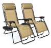 Set of 2 Adjustable Zero Gravity Patio Chair Recliners w/ Cup Holders, Beige