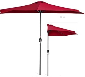 Best Choice Products 7.5ft Steel Half Patio Umbrella for Backyard, Deck, Garden , Crank Mechanism, UV- and Water-Resistant Fabric - Red,NEW