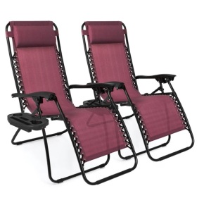 Set of 2 Adjustable Zero Gravity Patio Chair Recliners w/ Cup Holders,NEW