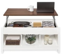 Multifunctional Lift Top Coffee Table w/ Hidden Storage, 3 Cubbies, White