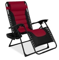 Oversized Padded Zero Gravity Chair, Folding Recliner w/ Headrest, Side Tray, Burgundy
