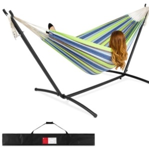 2-Person Brazilian-Style Double Hammock w/ Carrying Bag and Steel Stand,APPEARS NEW