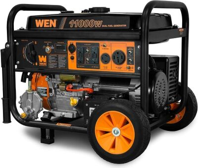 WEN DF1100T 11,000-Watt 120V/240V Dual Fuel Portable Generator with Wheel Kit and Electric Start, CARB Compliant - Missing Battery 