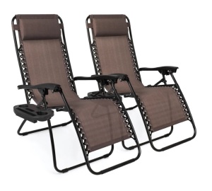 Set of 2 Adjustable Zero Gravity Patio Chair Recliners w/ Cup Holders,NEW