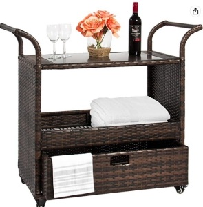 Best Choice Products Outdoor Patio Wicker Serving Bar Cart,APPEARS NEW