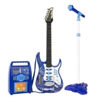 Kids Electric Guitar Toy Play Set w/ 6 Songs, Microphone, Amp, Blue