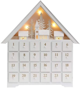 PIONEER-EFFORT 18 Inch Christmas White Wooden Advent Calendar House with 24 Drawers and Led Lights Countdown to Christmas Decoration - Appears New 