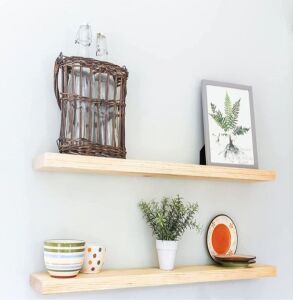 Willow & Grace Connie Display Decor Floating Wood Shelves with Iron Corners, Set of 2