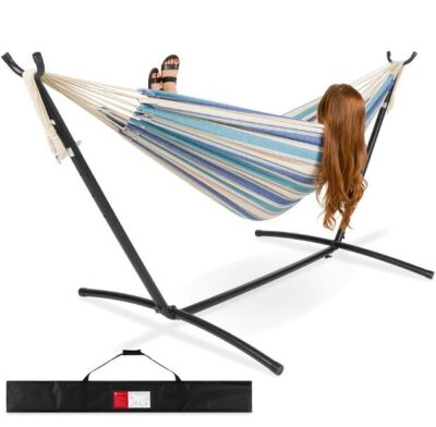 2-Person Brazilian-Style Double Hammock w/ Carrying Bag and Steel Stand