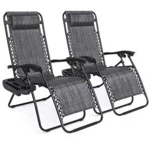 Set of 2 Adjustable Zero Gravity Patio Chair Recliners w/ Cup Holders