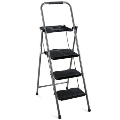 3-Step Folding Steel Ladder w/ Utility Tray, Hand Grip, 330lb Capacity