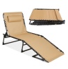 Portable Patio Chaise Lounge Chair Outdoor Recliner w/ Pillow, Tan