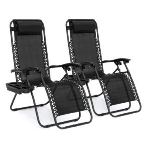 Set of 2 Adjustable Zero Gravity Patio Chair Recliners w/ Cup Holders, Black