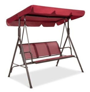 3-Seater Outdoor Canopy Swing Glider Bench w/ Textilene Fabric, Steel Frame, Burgundy