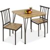 3-Piece Metal Wood Square Dining Table Furniture Set w/ 2 Chairs