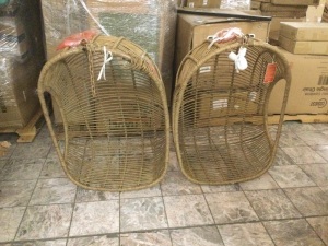 Lot of (2) Pier1 Imports Willow Swingasan Wicker Hanging Chairs. Includes a Hardware Bag. New with Damage (SEE PICTURES)