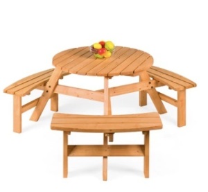 6-Person Circular Wooden Picnic Table w/ Benches
