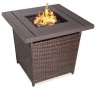 28in Fire Pit Table 50,000 BTU Wicker Propane w/ Faux Wood Tabletop, Cover