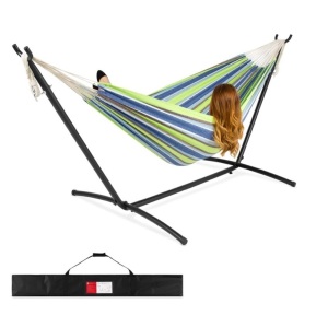 2-Person Brazilian-Style Double Hammock w/ Carrying Bag and Steel Stand,APPEARS NEW 