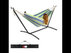 2-Person Brazilian-Style Double Hammock w/ Carrying Bag and Steel Stand,APPEARS NEW 