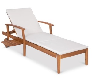 Adjustable Acacia Wood Chaise Lounge Chair w/ Side Table, Wheels - 79x26in