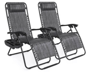 Set of 2 Adjustable Zero Gravity Patio Chair Recliners w/ Cup Holders