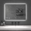 BYECOLD Horizontal Vanity Touch Switch Bathroom Mirror Weather Forecast, LED Illuminate Light Demist/Defogging Makeup Wall Mirror with Calendar Time Date Temperature Humidity Display-31.5’’x23.6’’ 