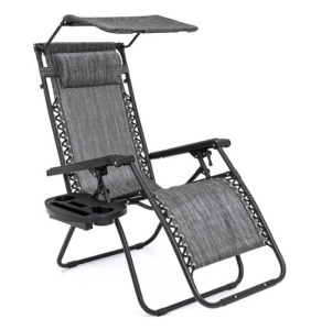 Folding Zero Gravity Recliner Patio Lounge Chair w/ Canopy, Side Tray, Gray