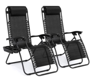 Set of 2 Adjustable Zero Gravity Patio Chair Recliners w/ Cup Holders, Black