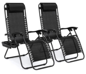 Set of 2 Adjustable Zero Gravity Patio Chair Recliners w/ Cup Holders, Black