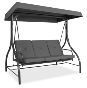 3-Seat Outdoor Canopy Swing Glider Furniture w/ Converting Flatbed Backrest, Gray