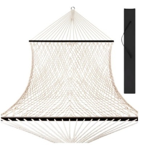 Cotton Rope 2-Person Double Hammock w/ Spreader Bars, Carrying Case, Appears New