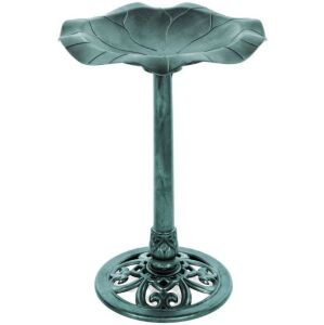 Lily Leaf Pedestal Bird Bath Decoration Accent w/ Floral Accents