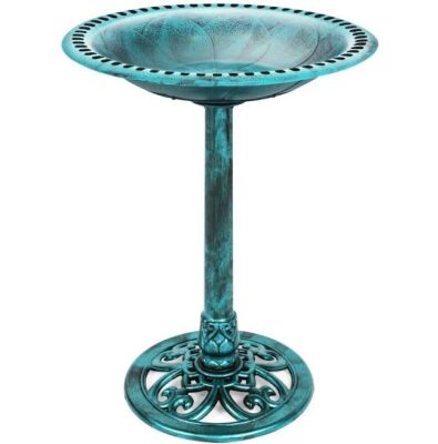 Vintage Outdoor Garden Bird Bath w/ Fleur-de-Lis Accents