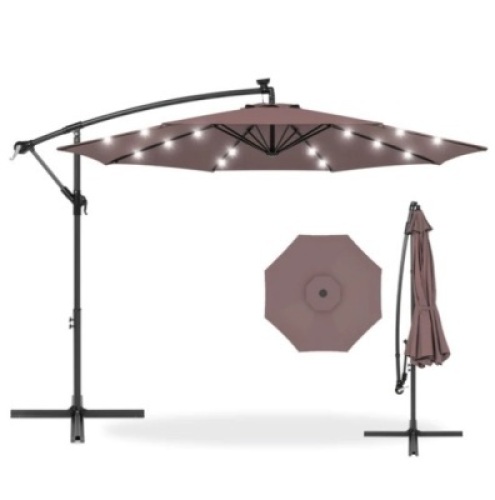 Solar LED Offset Hanging Patio Umbrella w/ Crank Tilt Adjustment - 10ft, Appears New