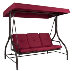 3-Seat Outdoor Canopy Swing Glider Furniture w/ Converting Flatbed Backrest, Appears New