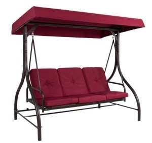 3-Seat Outdoor Canopy Swing Glider Furniture w/ Converting Flatbed Backrest, Burgundy