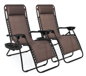 Set of 2 Adjustable Zero Gravity Patio Chair Recliners w/ Cup Holders, Brown