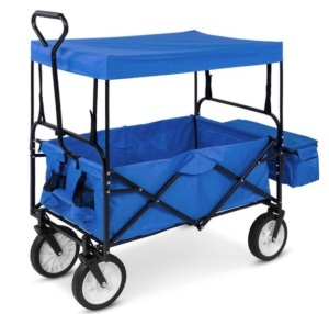 Utility Wagon Cart w/ Folding Design, 2 Cup Holders, Removable Canopy, Blue