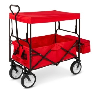 Utility Wagon Cart w/ Folding Design, 2 Cup Holders, Removable Canopy, Red