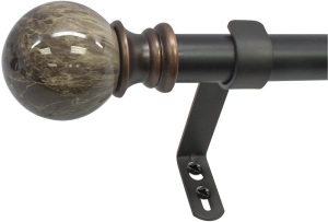 Decopolitan Marble Ball Single Curtain Rod Set, 72" - 144", Brown - Appears New  