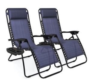 Set of 2 Adjustable Zero Gravity Patio Chair Recliners w/ Cup Holders, Blue