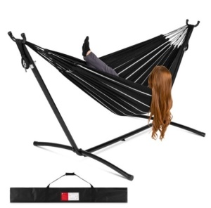 2-Person Brazilian-Style Double Hammock w/ Carrying Bag and Steel Stand, Onyx