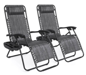 Set of 2 Adjustable Zero Gravity Patio Chair Recliners w/ Cup Holders, Gray