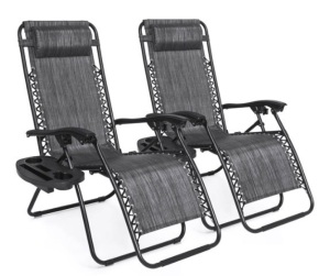 Set of 2 Adjustable Zero Gravity Patio Chair Recliners w/ Cup Holders, Gray