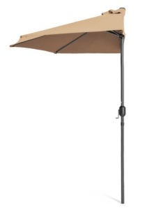 Half Patio Umbrella w/ 5 Ribs, Crank - 9ft, Tan