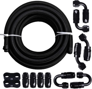 EVIL ENERGY 10AN 5/8" Fuel Line Fitting Kit Nylon Braided CPE Oil Hose Universal 20Ft Black. Appears New