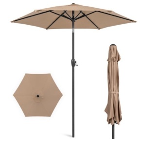 Outdoor Market Patio Umbrella w/ Push Button Tilt, Crank Lift - 7.5ft, Tan